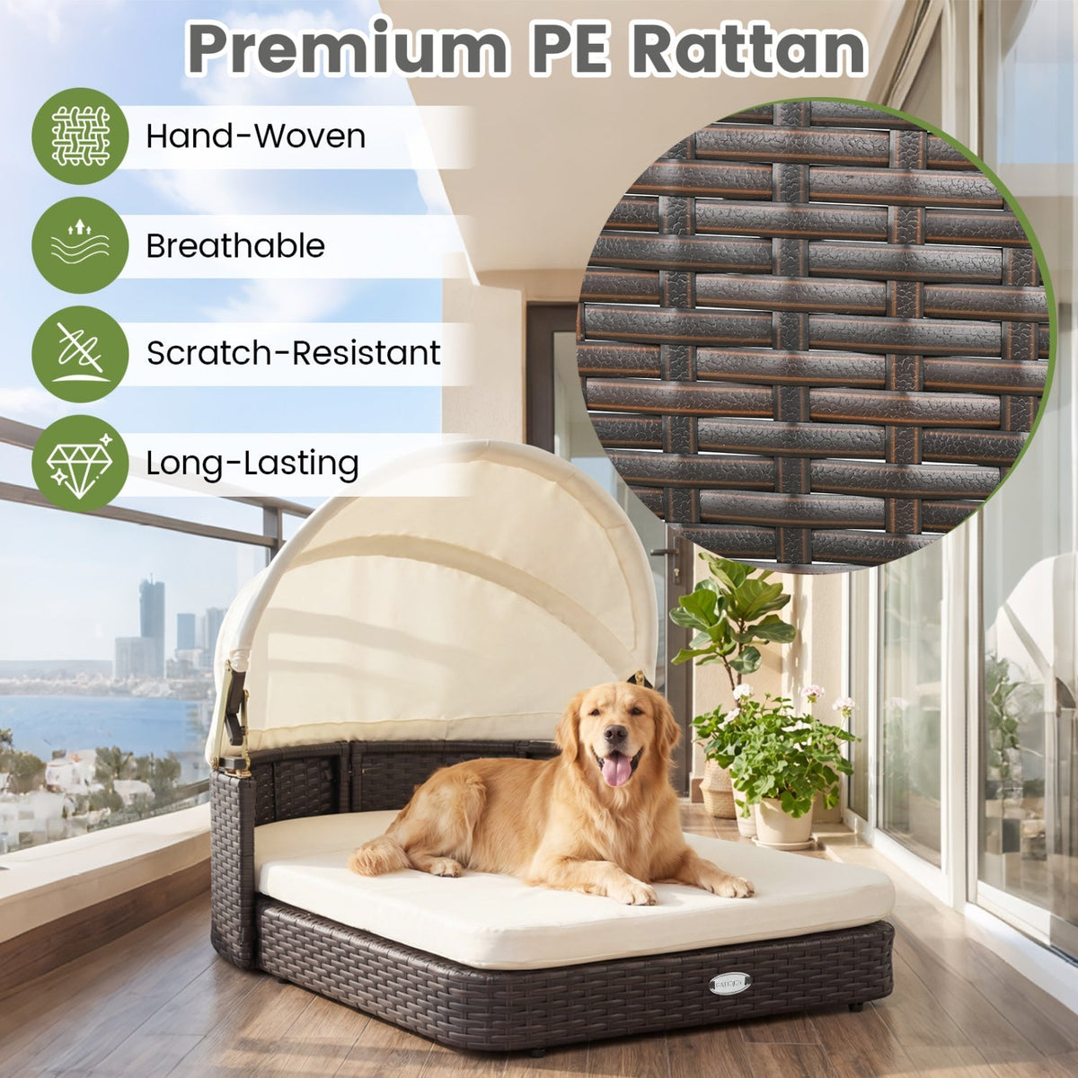 Rattan Pet Daybed with Adjustable Canopy for Small & Medium Dogs 7