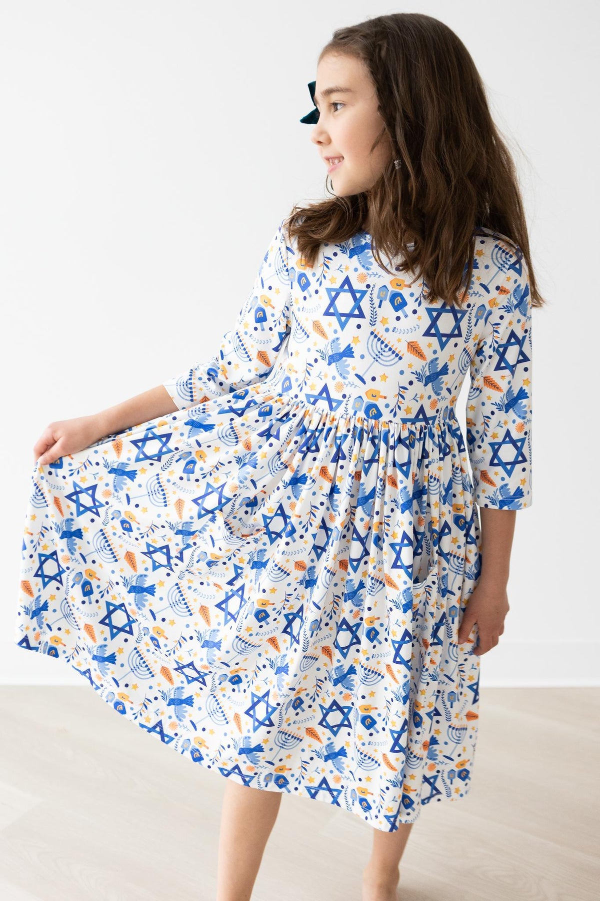 Happy Hanukkah 3/4 Sleeve Pocket Twirl Dress 2
