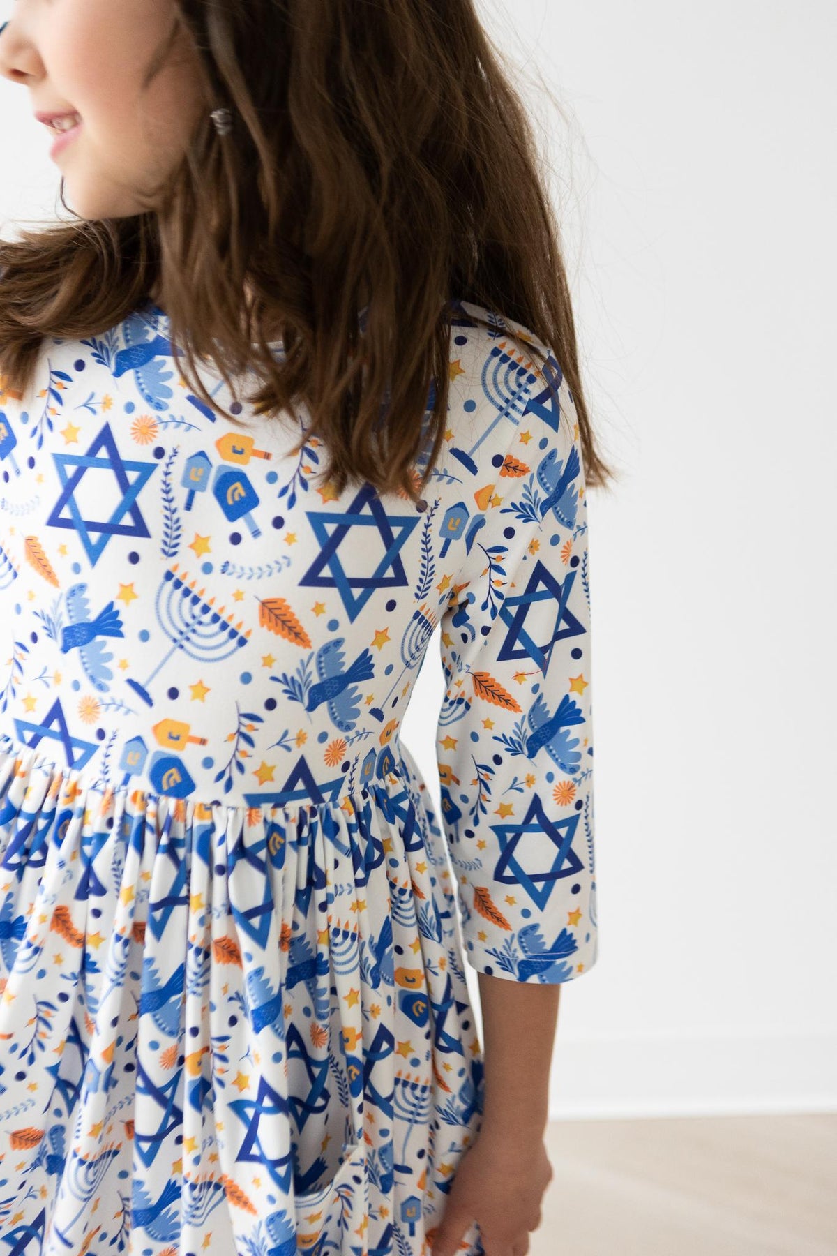 Happy Hanukkah 3/4 Sleeve Pocket Twirl Dress 3