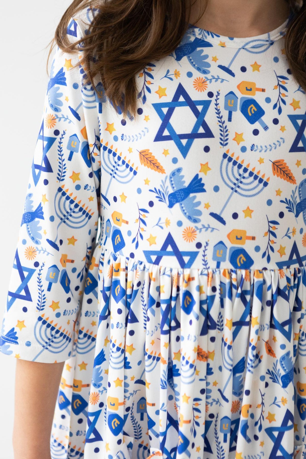 Happy Hanukkah 3/4 Sleeve Pocket Twirl Dress 1