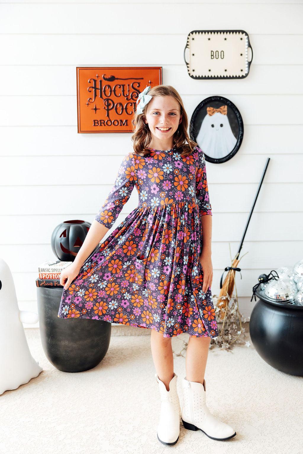 Haunted Garden 3/4 Sleeve Pocket Twirl Dress 5