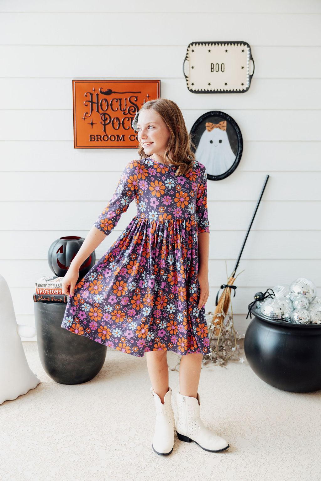 Haunted Garden 3/4 Sleeve Pocket Twirl Dress 7