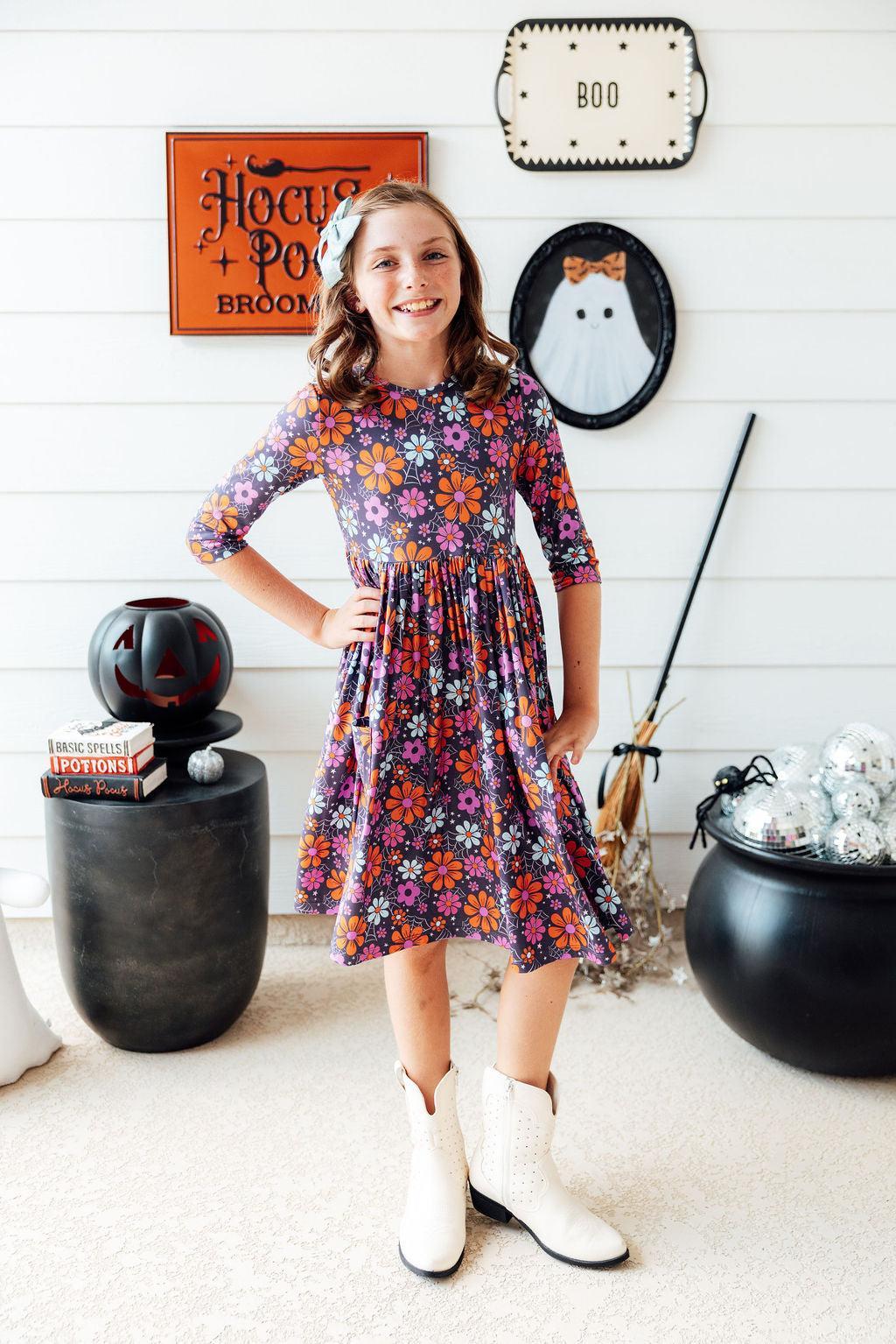 Haunted Garden 3/4 Sleeve Pocket Twirl Dress 1