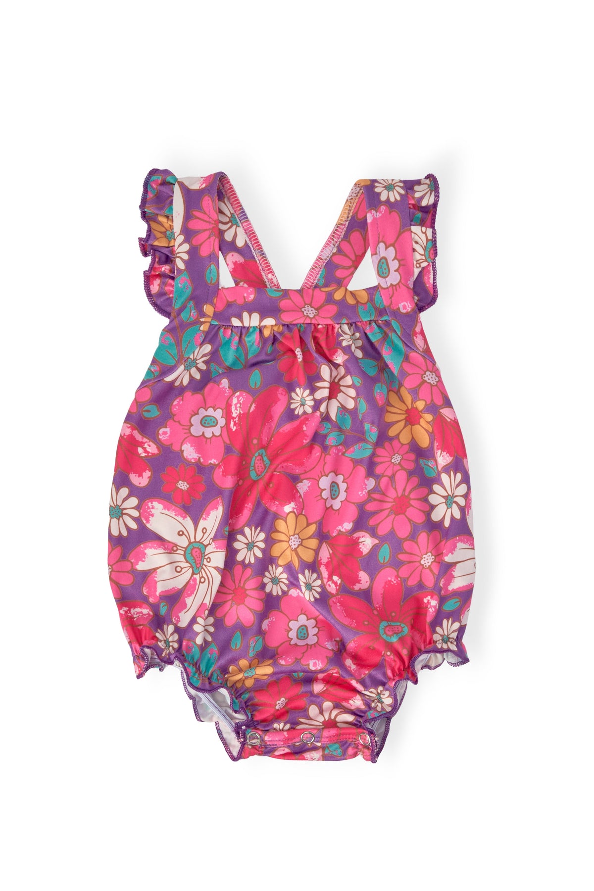 SALE Hawaiian Floral Ruffle Cross Back Romper 1