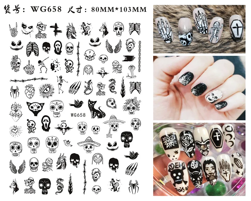 Nail Sticker Snake  Dragon Butterfly Black Multicolor Decals Nail Art Tattoo Slider Water Transfer Letter Nails Art Decoration 36