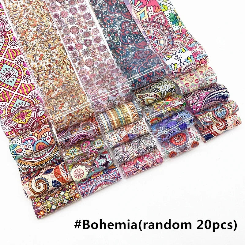 20 Rolls Halloween Nail Foils Gradient Transfer Paper Christmas Nail Art Stickers Stripe Floral Manicure Decals Nails Decoration 8