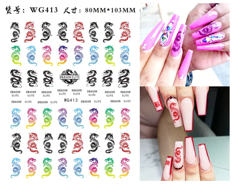 Nail Sticker Snake  Dragon Butterfly Black Multicolor Decals Nail Art Tattoo Slider Water Transfer Letter Nails Art Decoration 11