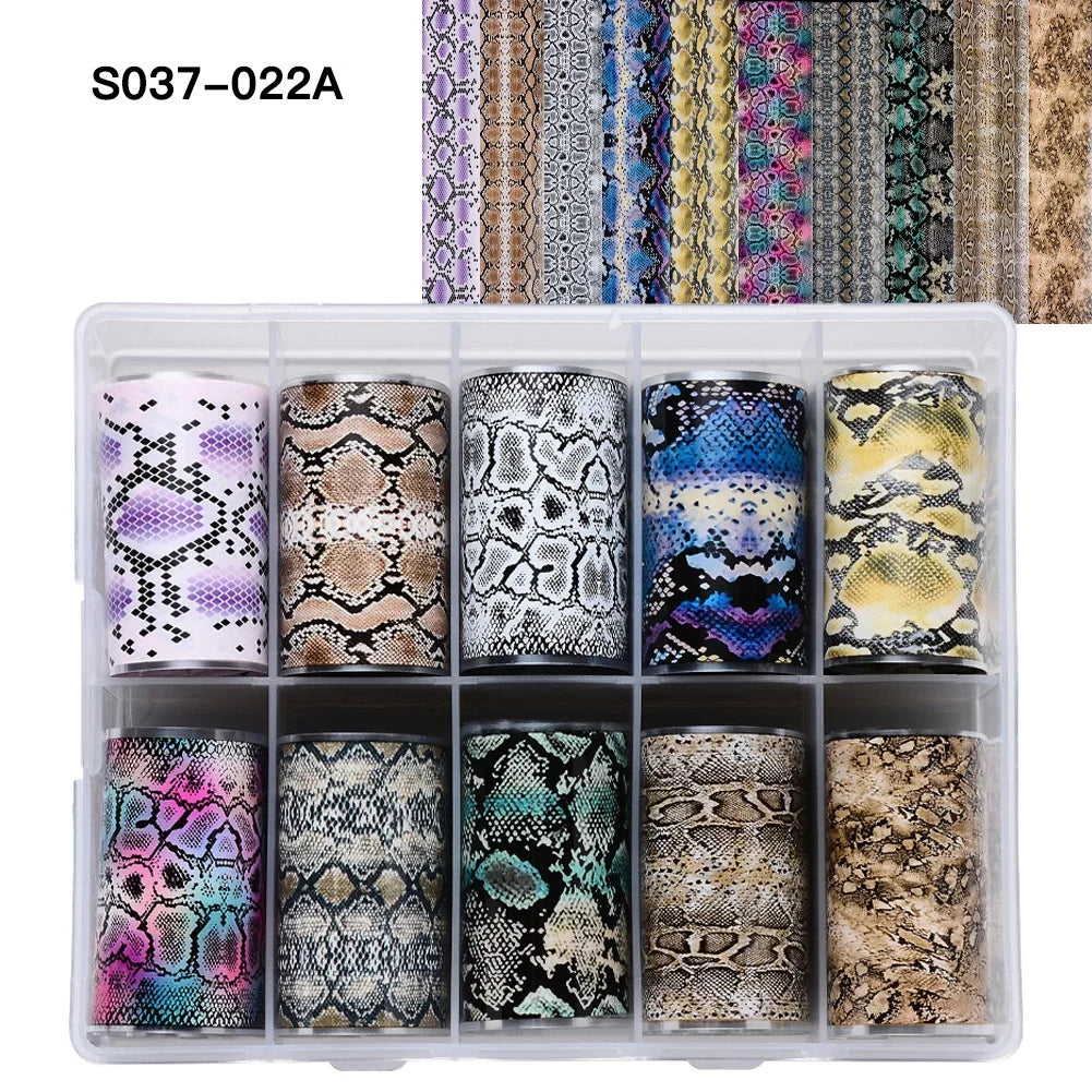 10 Rolls Leopard Print Nail Foils Transfer Paper Amber Nail Art Stickers Snake Skin Manicure Set Decal Animal Nails Decoration 17