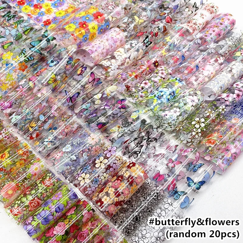 20 Rolls Halloween Nail Foils Gradient Transfer Paper Christmas Nail Art Stickers Stripe Floral Manicure Decals Nails Decoration 13