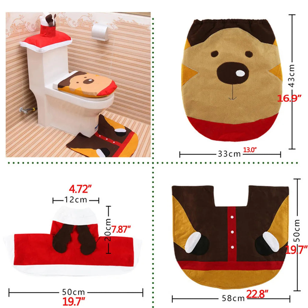 3PC Christmas Closestool Cover Santa Claus Toilet Seat And Tissue Cover Set Christmas Decorations For Bathroom Mat kerst decorat 5