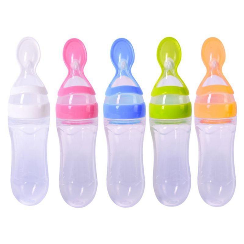 Silicone Baby Bottle With Spoon Food Supplement Bottles Squeeze Spoon Milk Feeding Bottle Cup For Baby and Kids 1