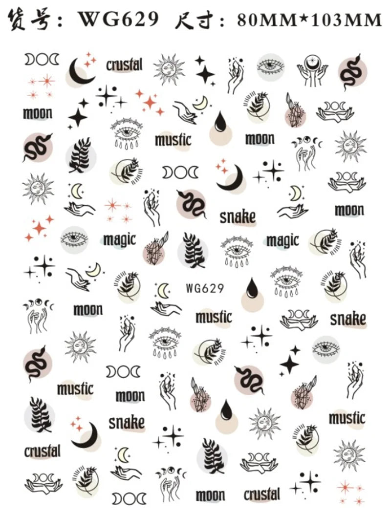 Nail Sticker Snake  Dragon Butterfly Black Multicolor Decals Nail Art Tattoo Slider Water Transfer Letter Nails Art Decoration 23