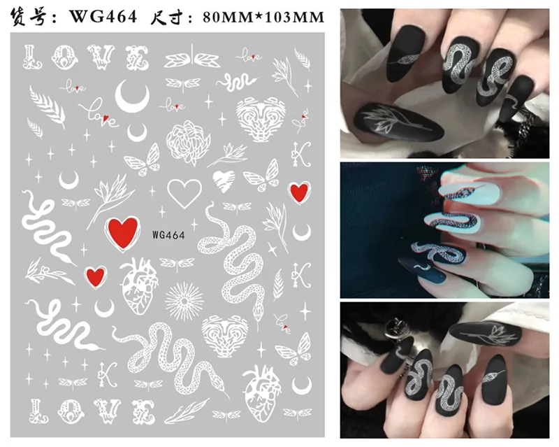 Nail Sticker Snake  Dragon Butterfly Black Multicolor Decals Nail Art Tattoo Slider Water Transfer Letter Nails Art Decoration 4