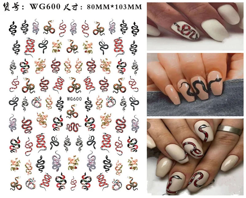 Nail Sticker Snake  Dragon Butterfly Black Multicolor Decals Nail Art Tattoo Slider Water Transfer Letter Nails Art Decoration 9