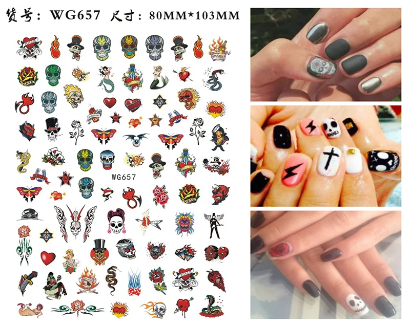 Nail Sticker Snake  Dragon Butterfly Black Multicolor Decals Nail Art Tattoo Slider Water Transfer Letter Nails Art Decoration 18