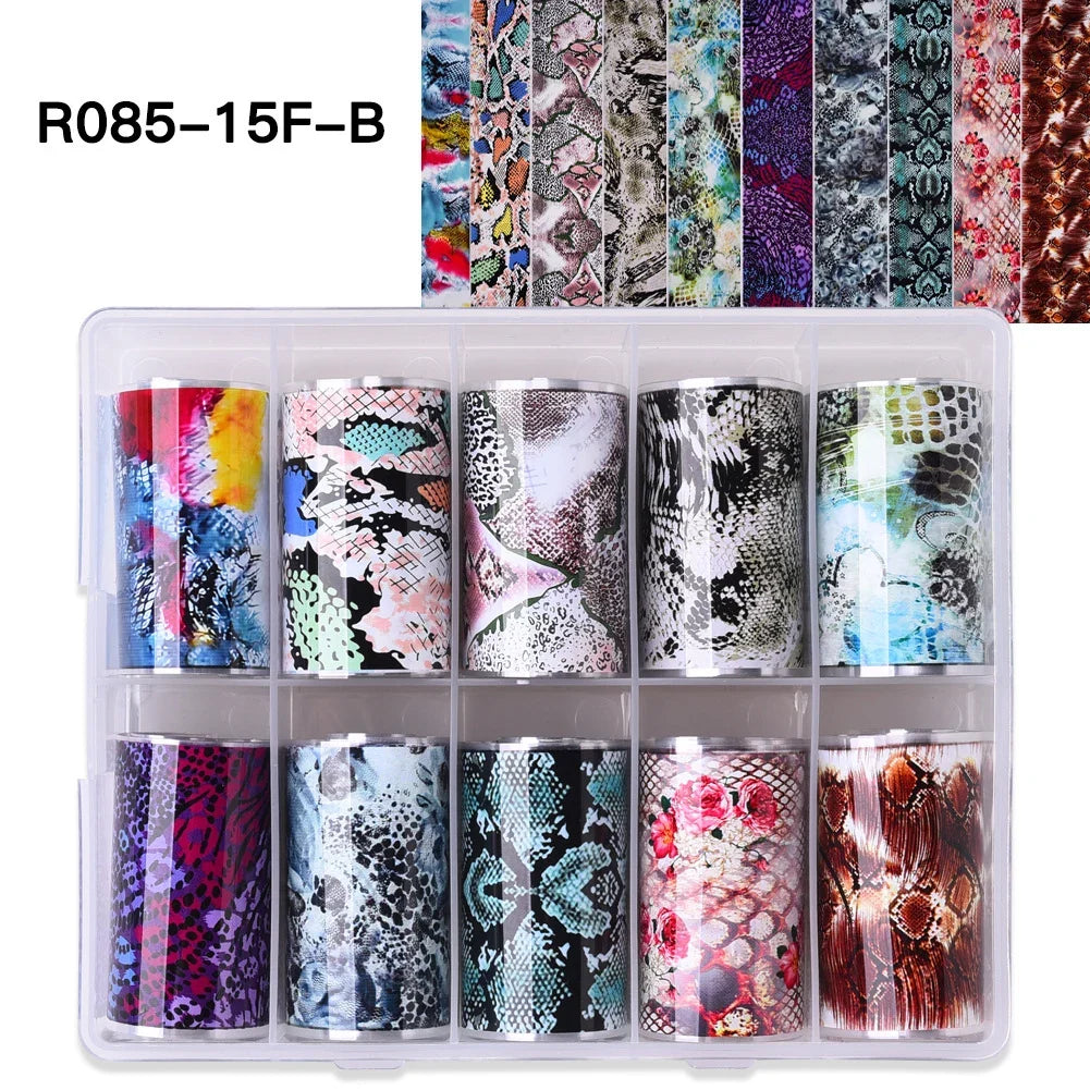 10 Rolls Leopard Print Nail Foils Transfer Paper Amber Nail Art Stickers Snake Skin Manicure Set Decal Animal Nails Decoration 16