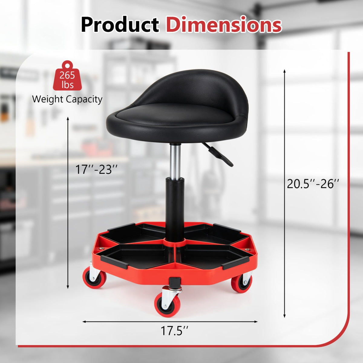 Adjustable Rolling Mechanic Seat with Storage Tray 4