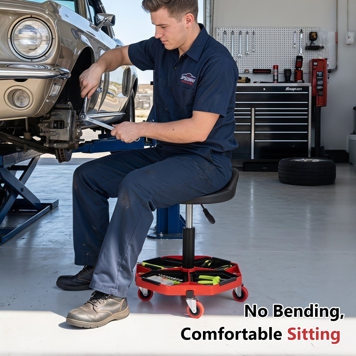 Adjustable Rolling Mechanic Seat with Storage Tray 5