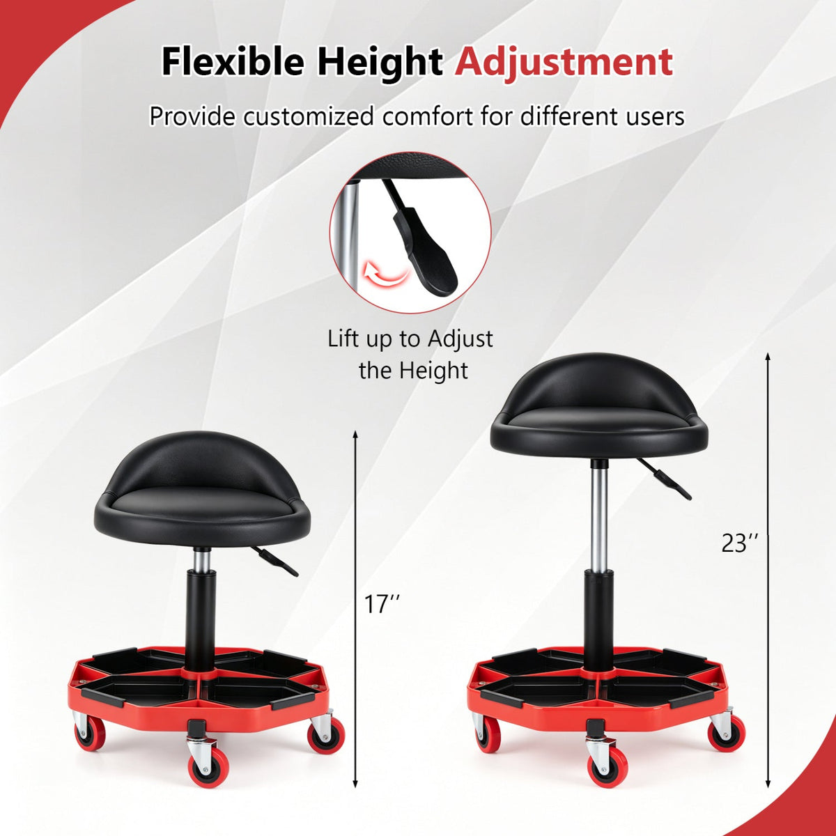 Adjustable Rolling Mechanic Seat with Storage Tray 6