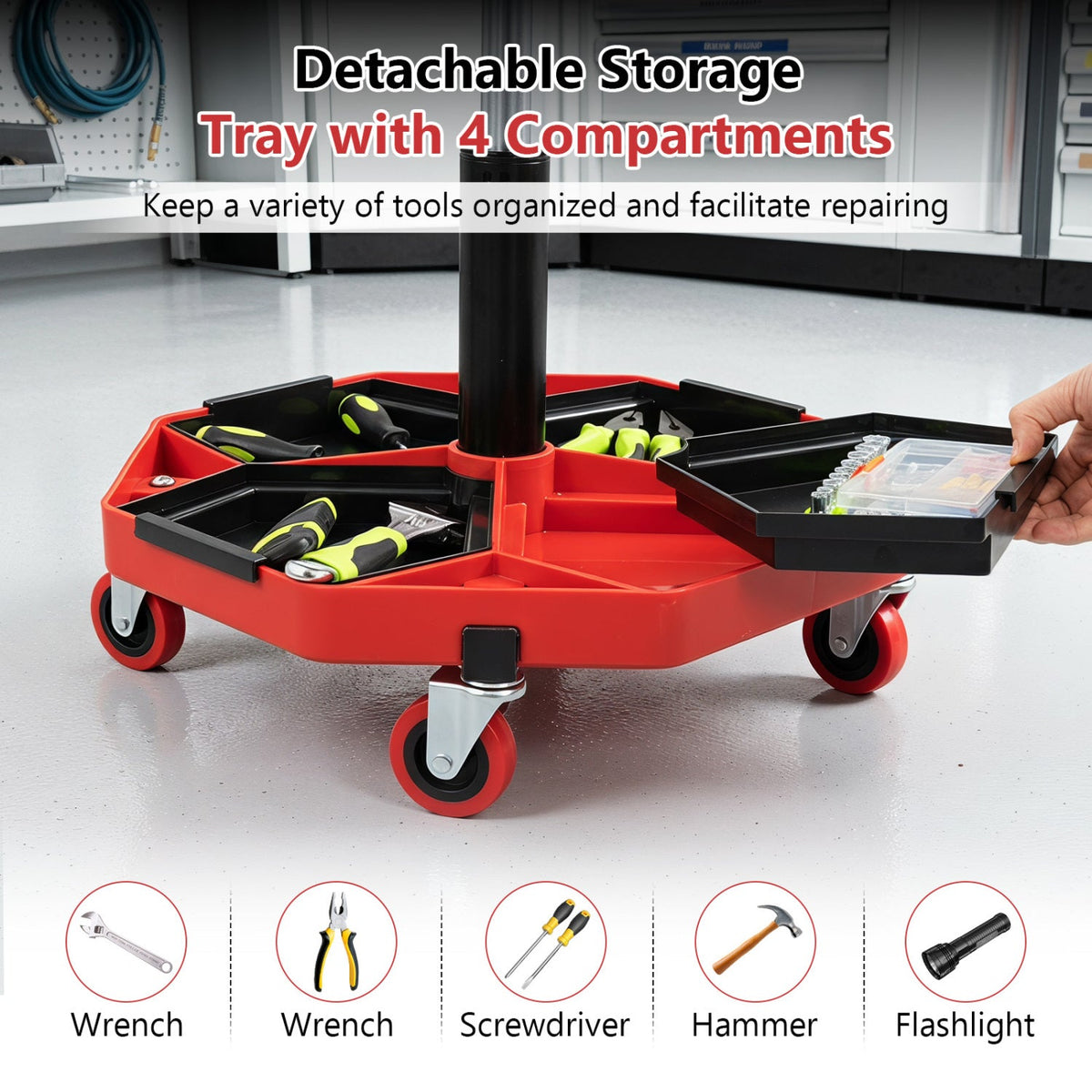 Adjustable Rolling Mechanic Seat with Storage Tray 8