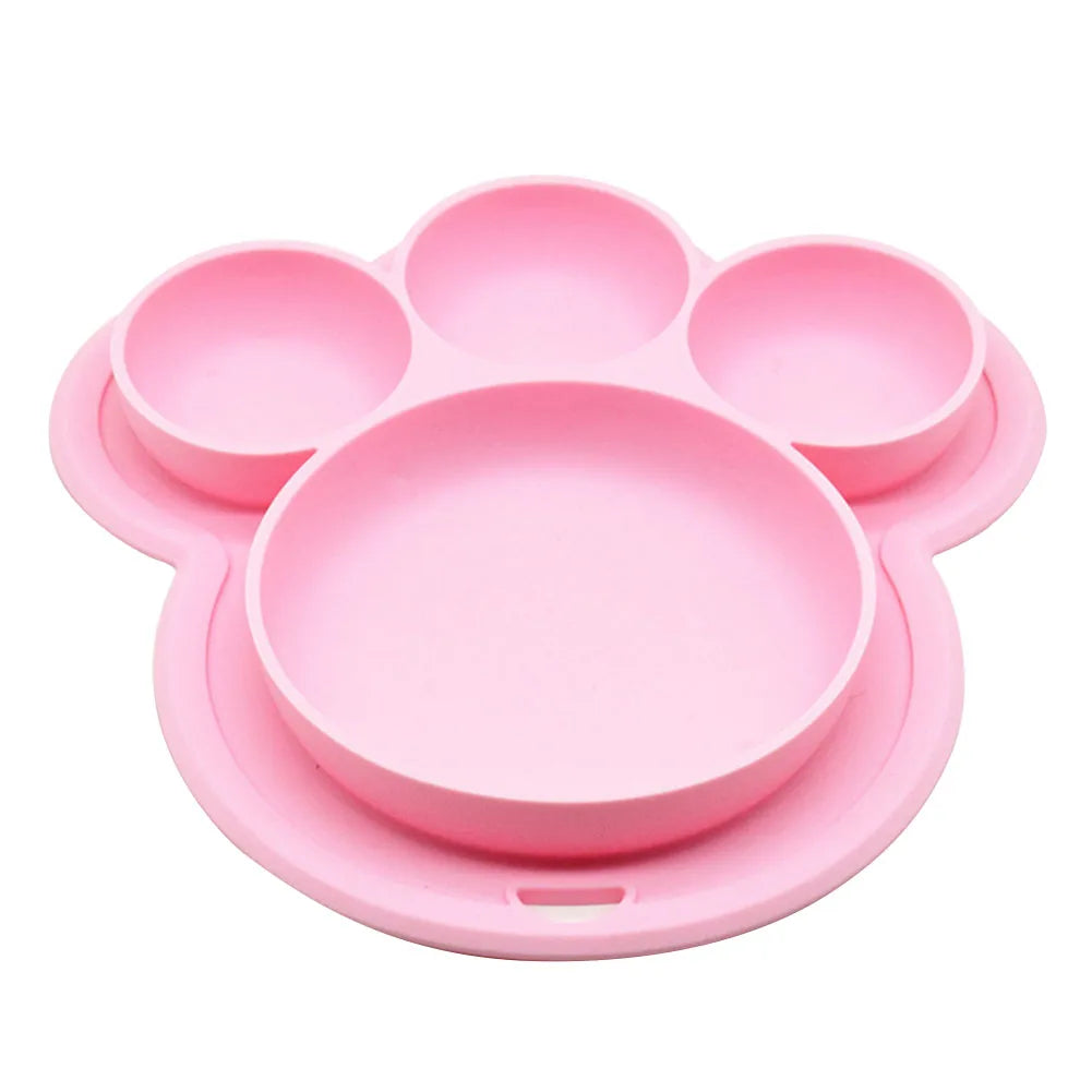 Kids Food-grade Silicone Home Dinner Dish Baby Plate Tableware Bear Paw Shape Children Training Cartoon Bowls Suction Toddler 1