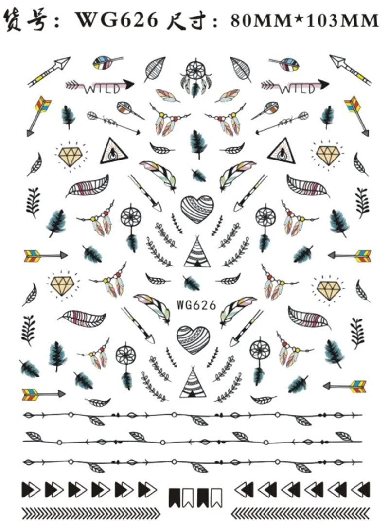 Nail Sticker Snake  Dragon Butterfly Black Multicolor Decals Nail Art Tattoo Slider Water Transfer Letter Nails Art Decoration 24