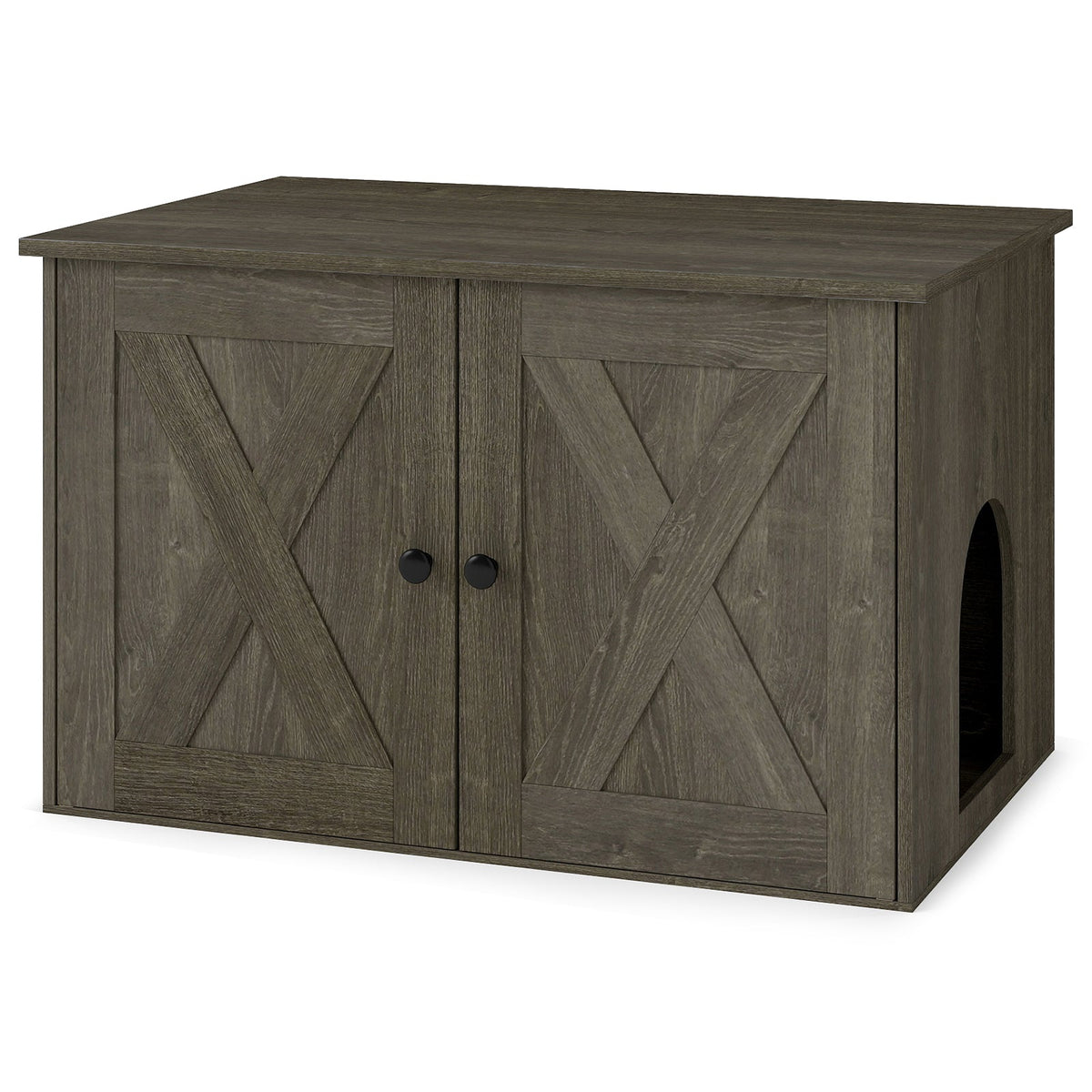 Hidden Cat Litter Box Enclosure Furniture with Divider-Oak 4