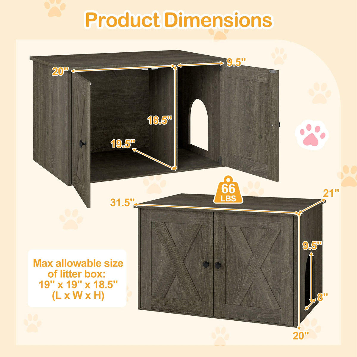 Hidden Cat Litter Box Enclosure Furniture with Divider-Oak 6
