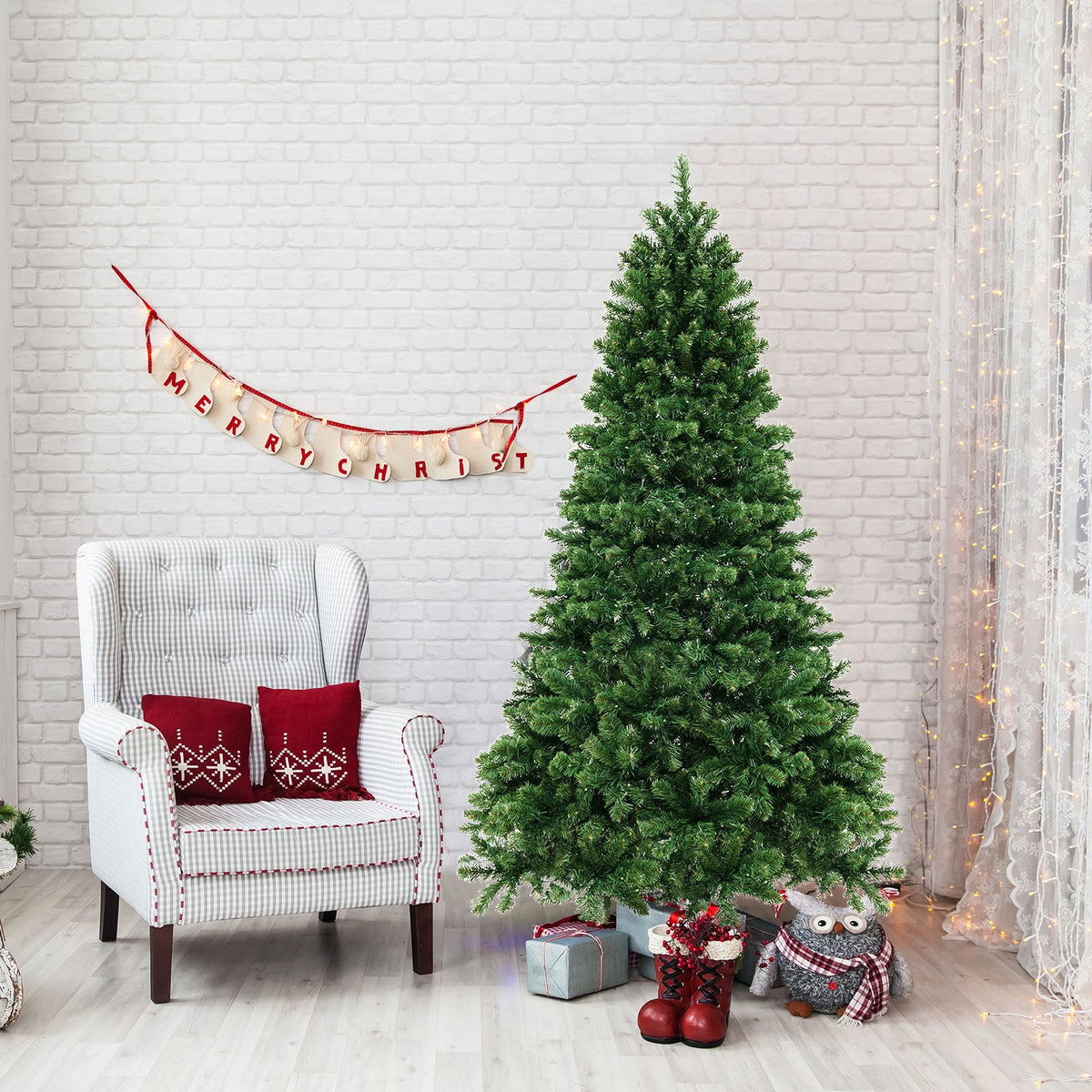 6/7/8 Feet Hinged Christmas Tree with PVC Branch Tips Warm White LED Lights 1