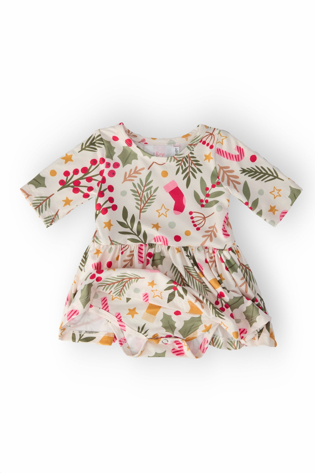 Holly Jolly Christmas 3/4 Sleeve Twirl Bodysuit 2