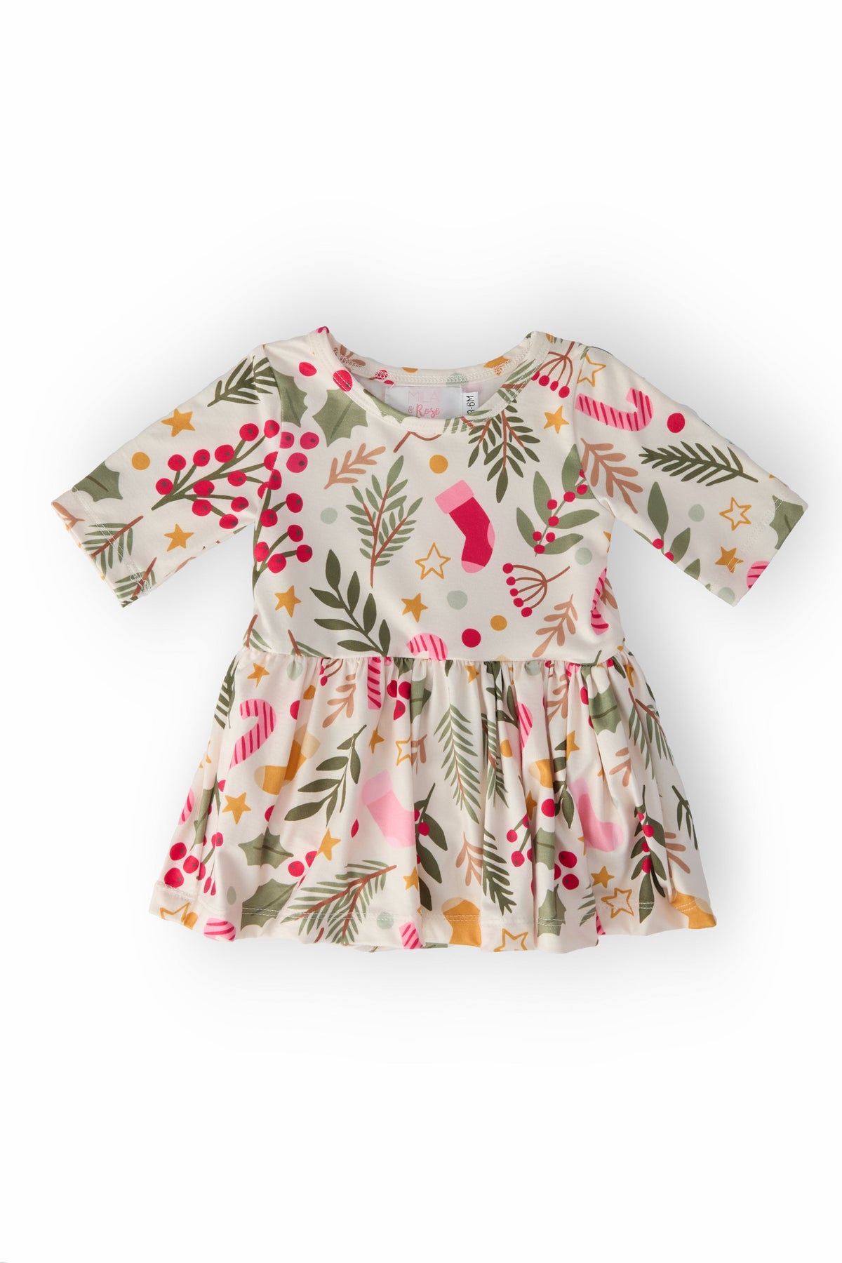 Holly Jolly Christmas 3/4 Sleeve Twirl Bodysuit 1