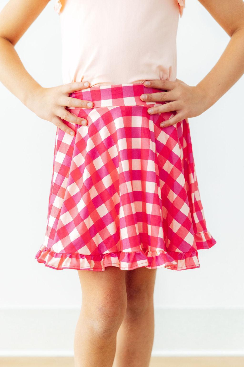 Hot Pink Gingham Ruffle Twirl Skort 1