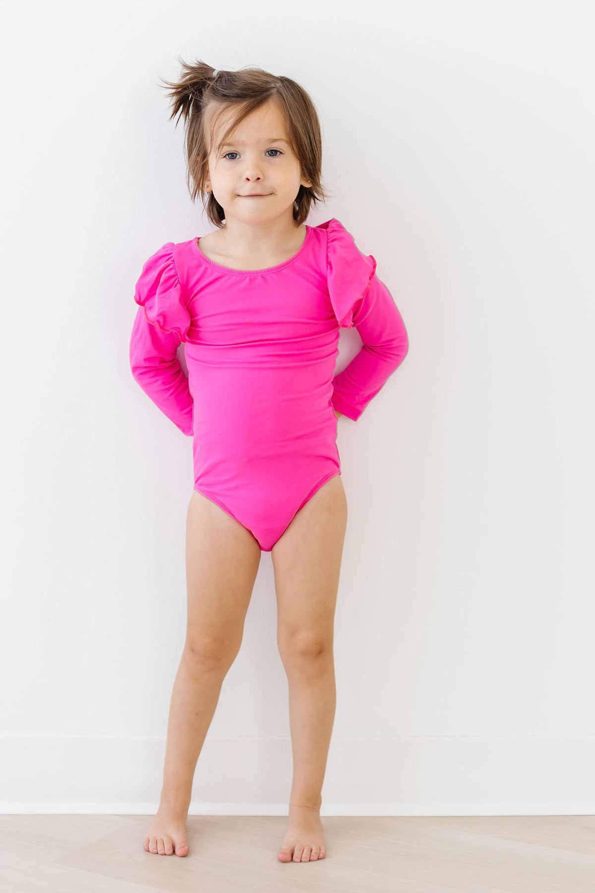 Hot Pink L/S Flutter Sleeve Leotard 2
