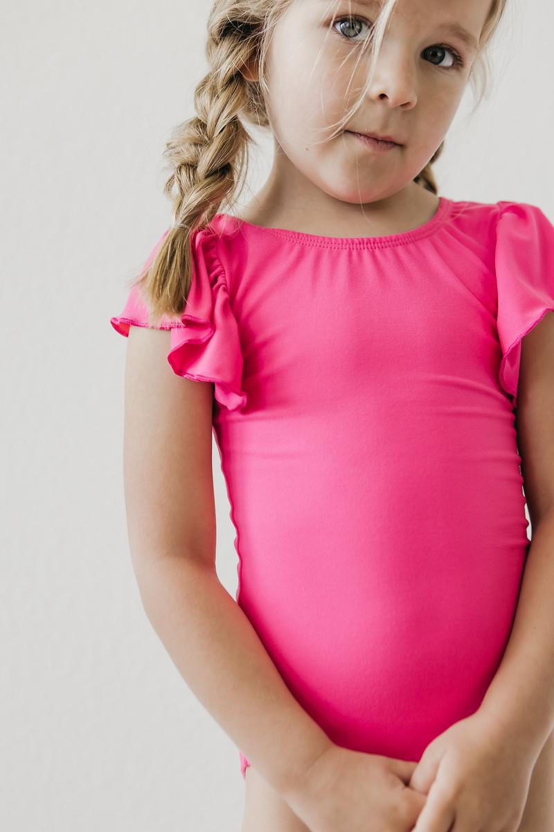 Hot Pink S/S Flutter Sleeve Leotard 2