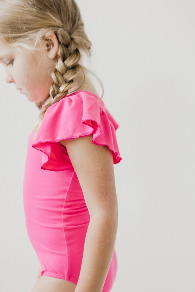 Hot Pink S/S Flutter Sleeve Leotard 3