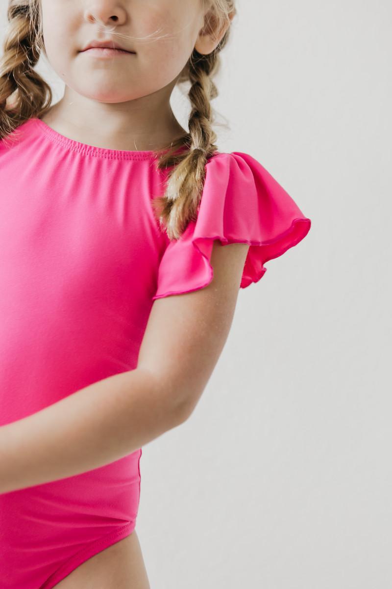 Hot Pink S/S Flutter Sleeve Leotard 5