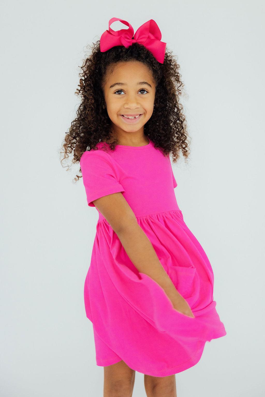 Hot Pink S/S Pocket Twirl Dress 4
