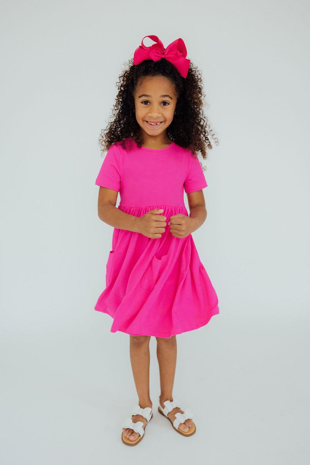 Hot Pink S/S Pocket Twirl Dress 1