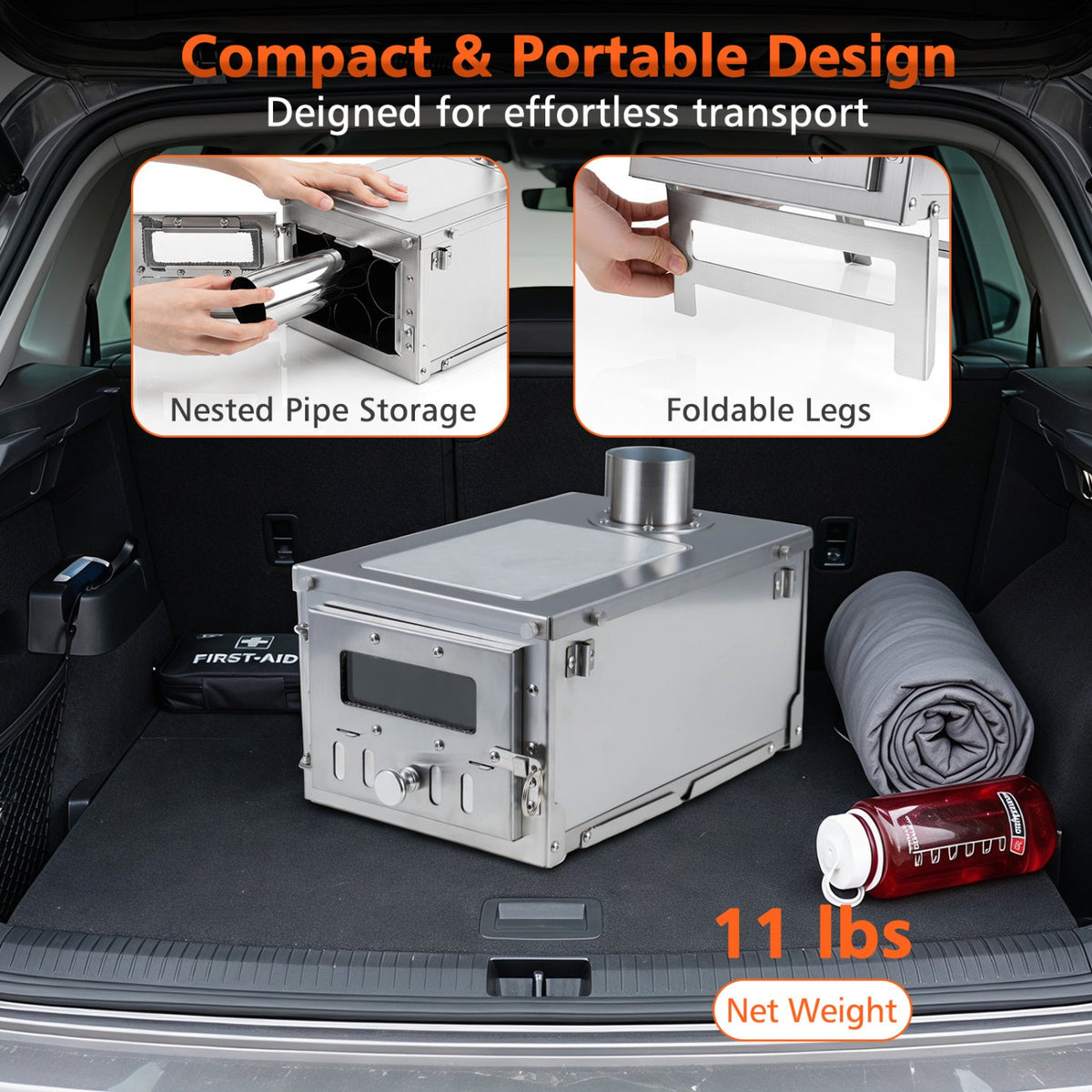Portable Wood Burning Tent Stove with 7 Chimney Pipes 7