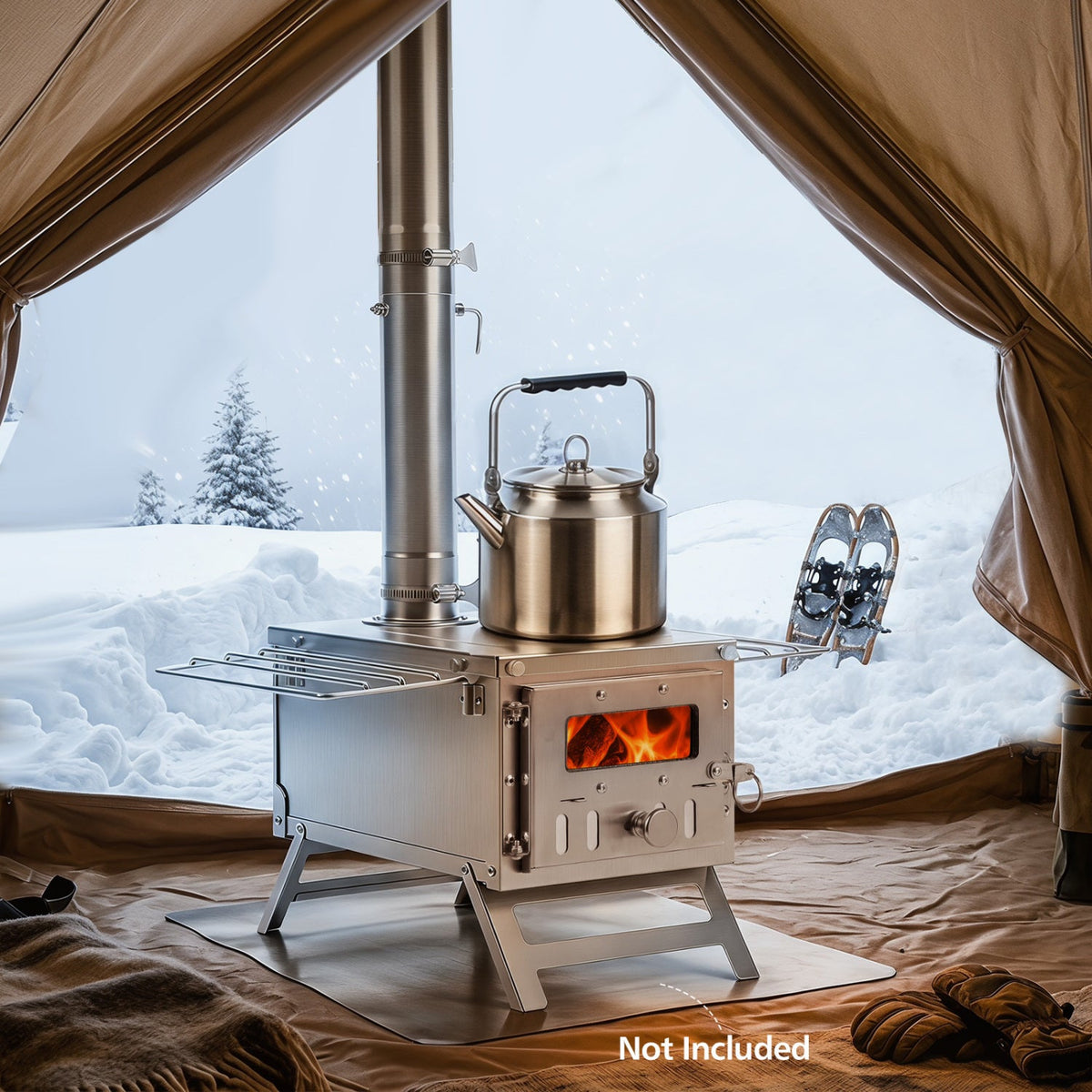 Portable Wood Burning Tent Stove with 7 Chimney Pipes 1