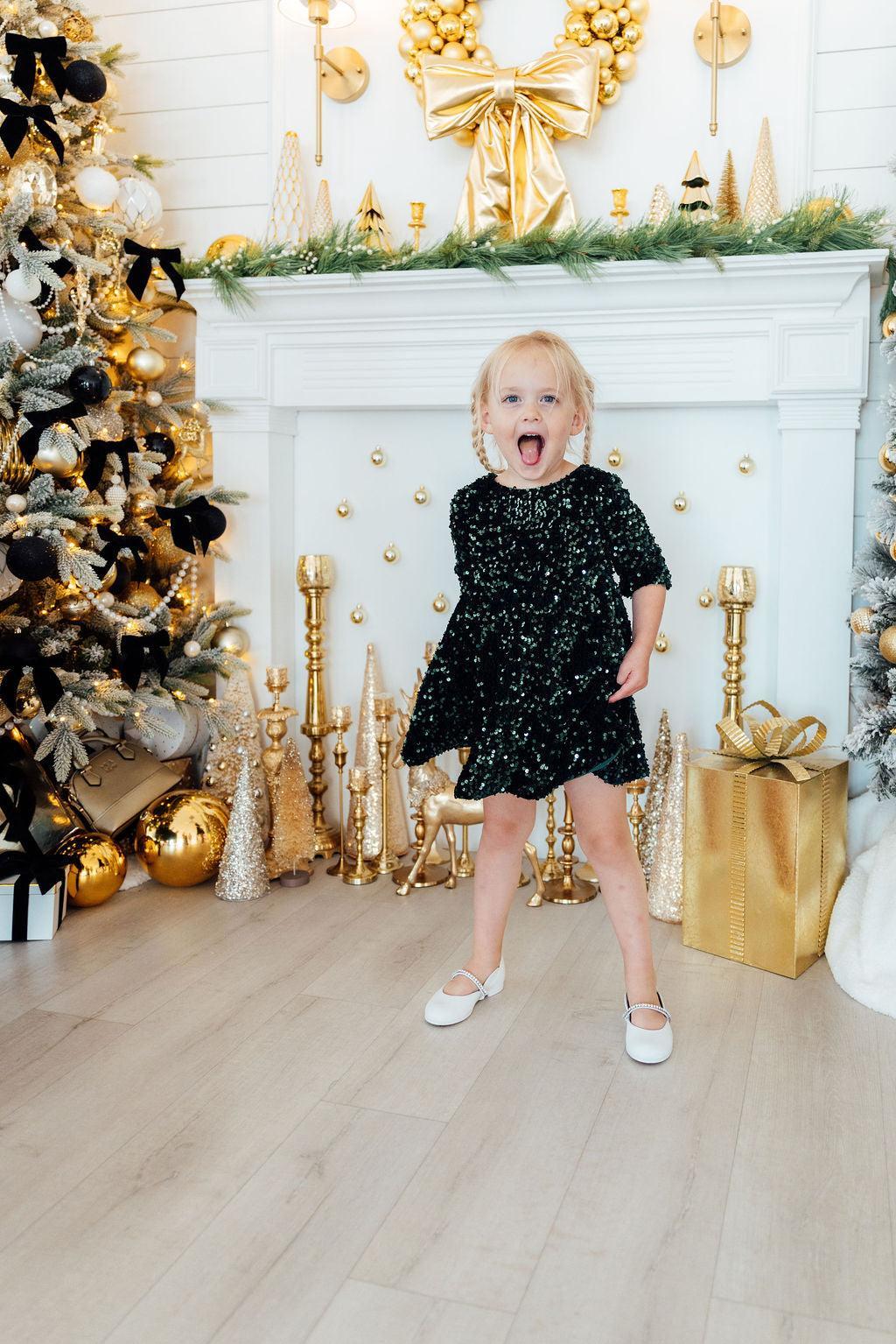 Hunter Green Velvet Sequin Dress 3