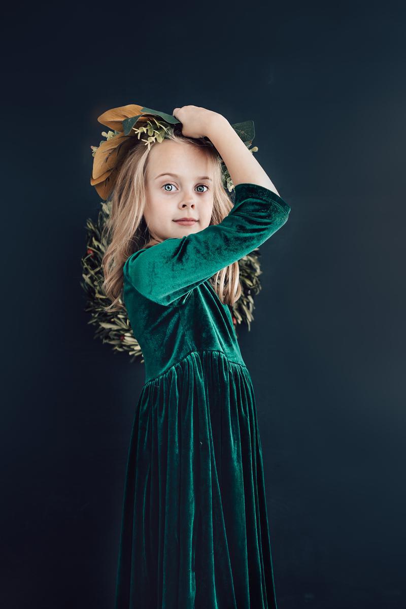Hunter Green Velvet Twirl Dress 2