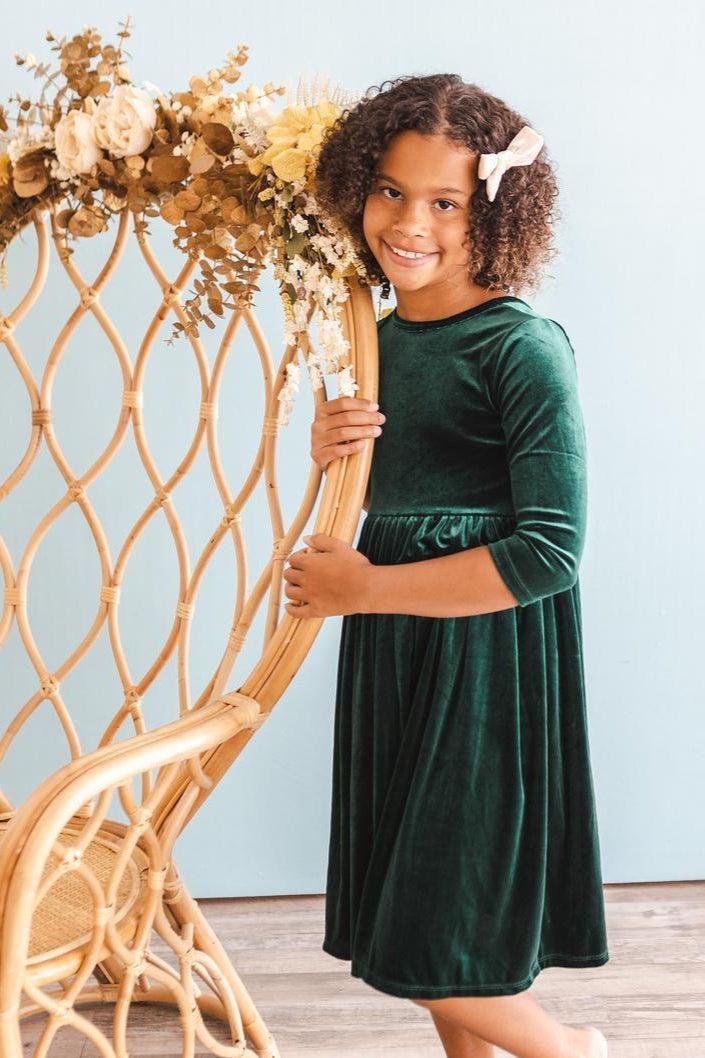 Hunter Green Velvet Twirl Dress 3