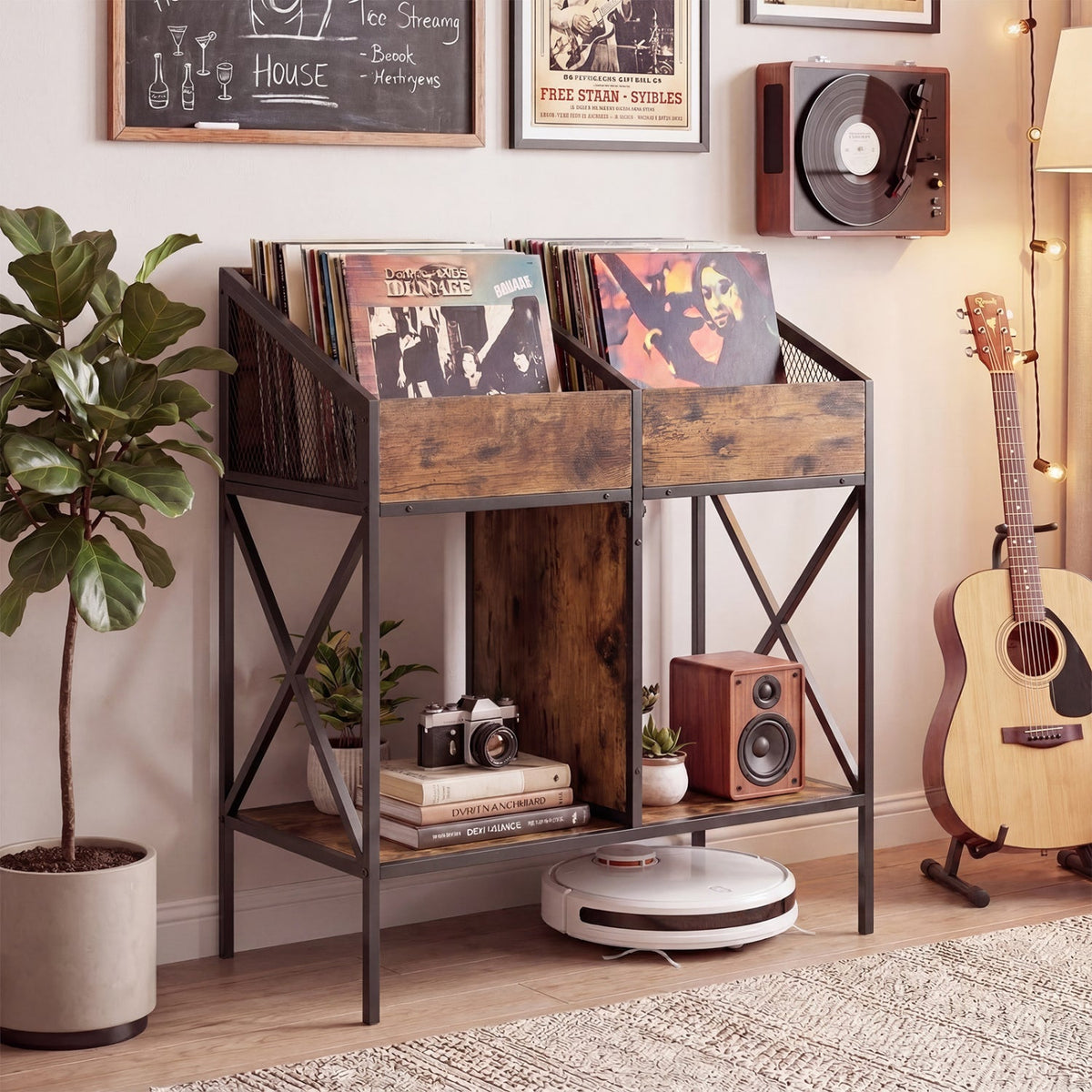 Industrial Vinyl Record Storage Rack with Metal Frame 2