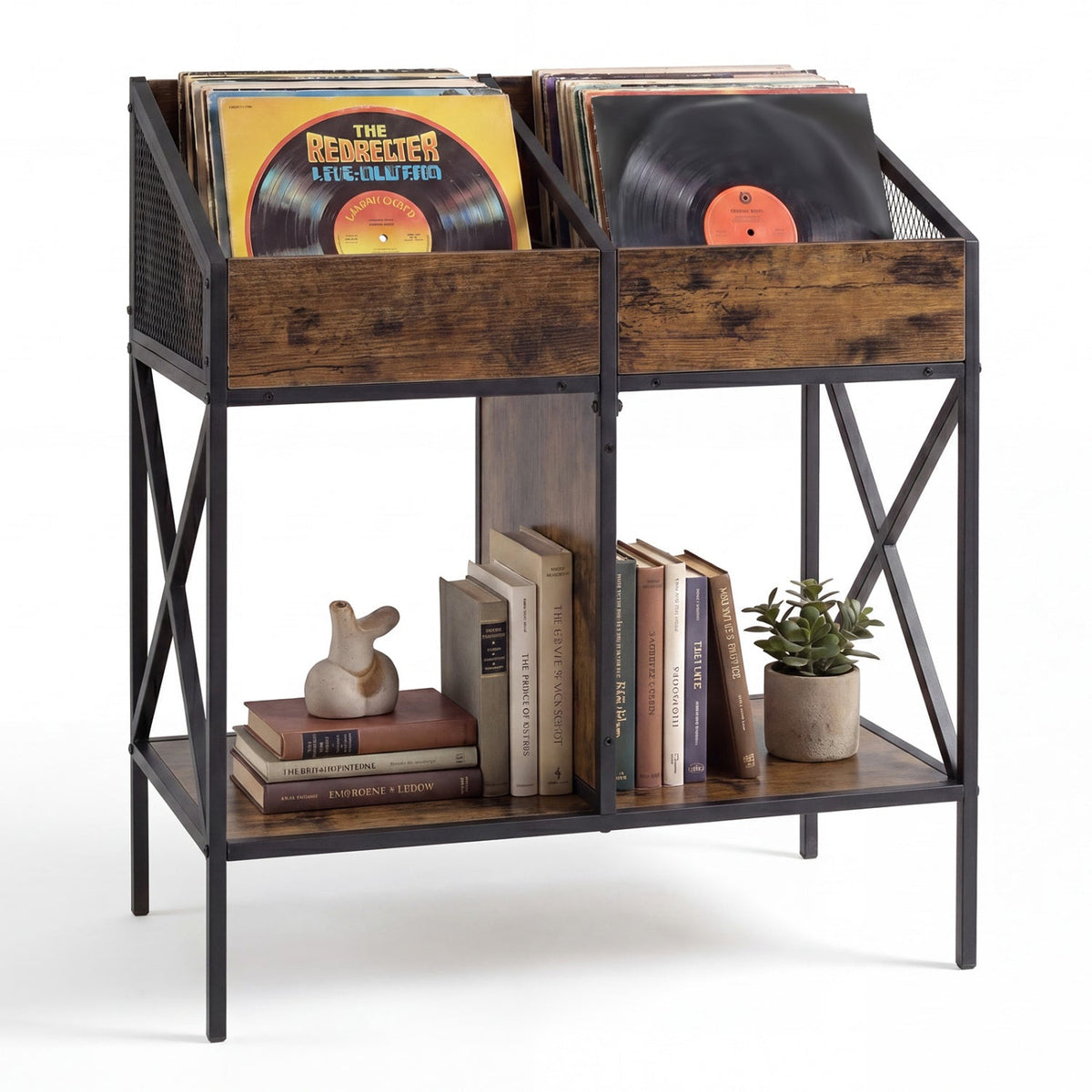 Industrial Vinyl Record Storage Rack with Metal Frame 4