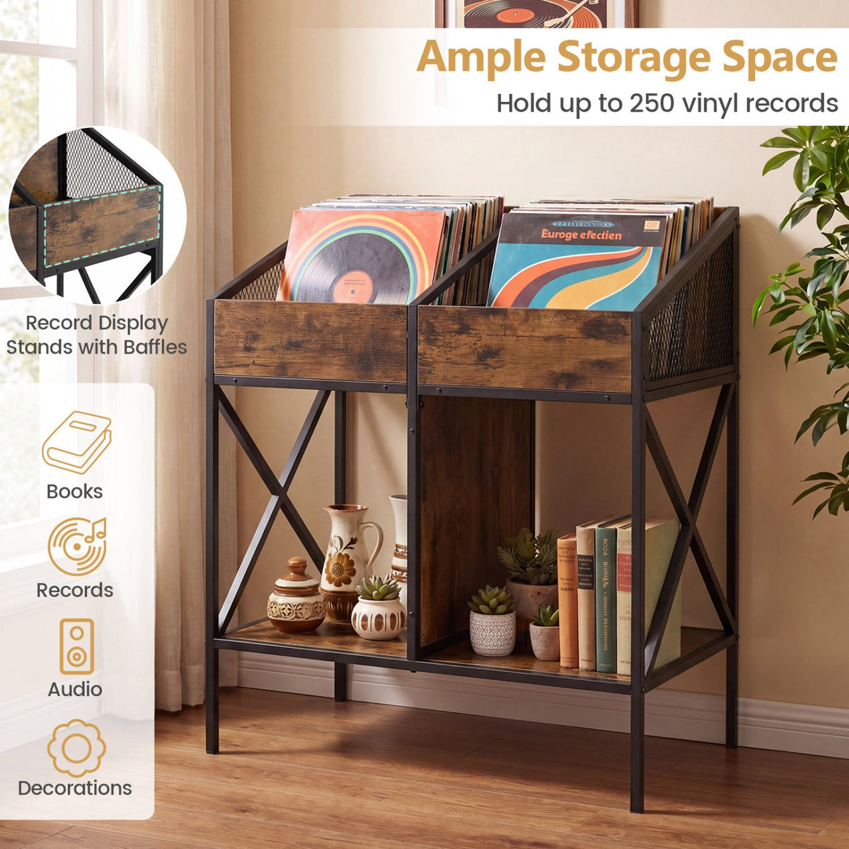 Industrial Vinyl Record Storage Rack with Metal Frame 8