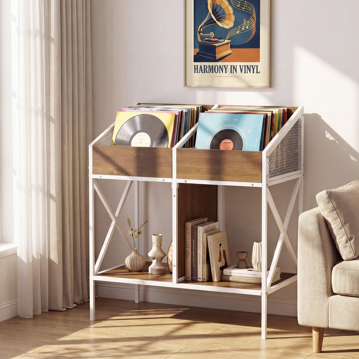 Industrial Vinyl Record Storage Rack with Metal Frame 1