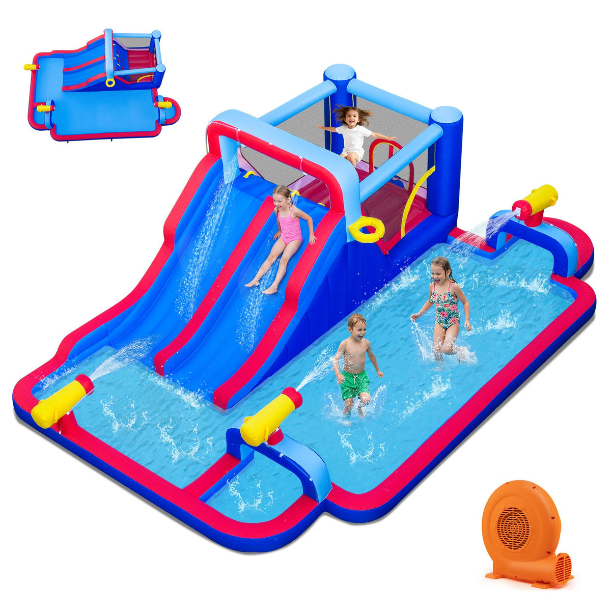 Inflatable Bounce House with 2 Water Slides and 3 Water Cannons With 680W Blower 5