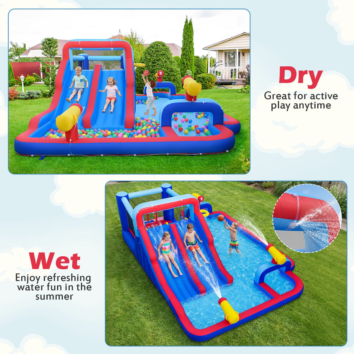 Inflatable Bounce House with 2 Water Slides and 3 Water Cannons With 680W Blower 6