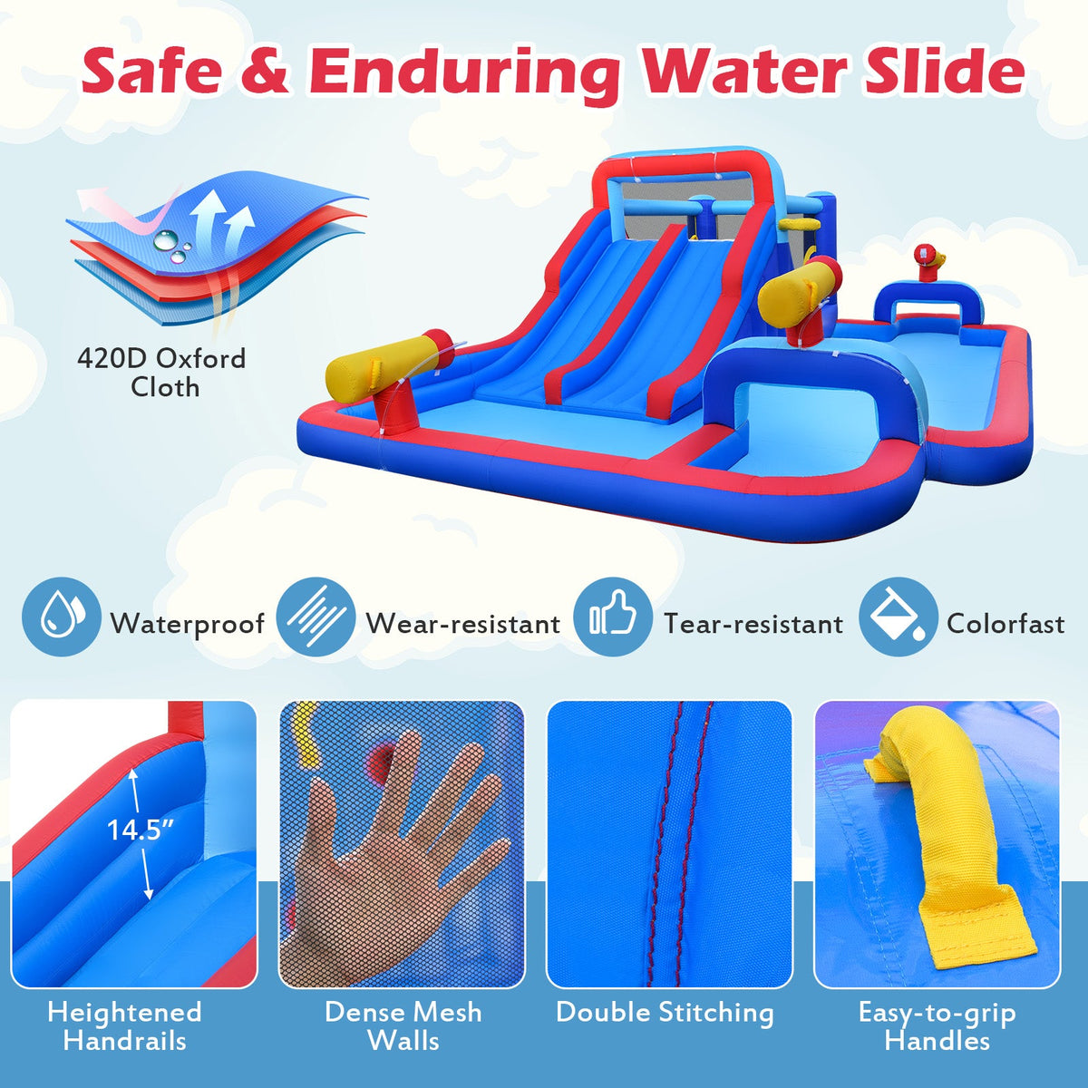 Inflatable Bounce House with 2 Water Slides and 3 Water Cannons With 680W Blower 7